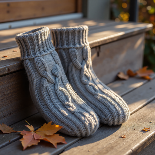 Traditional hand-knitted booties with lace trim