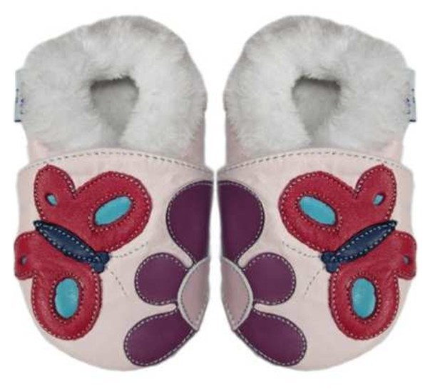 Set of small leather walking shoes in pink and white